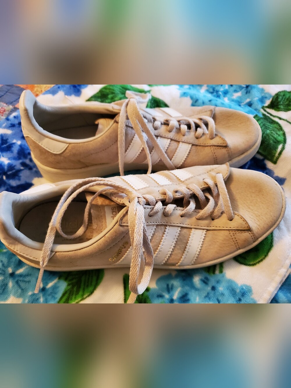 adidas Beige Suede Sneakers with White Stripes